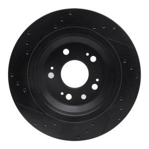 Acura RL Brake Rotor (1) - Rear Right - R1 Concepts - Drilled & Slotted - Black - `05-`12